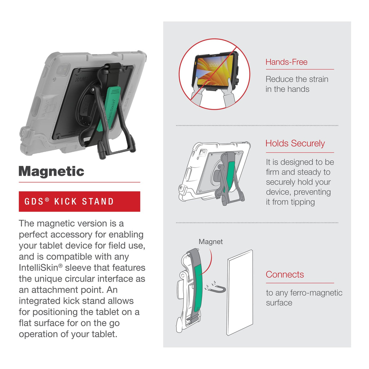 GDS® Hand-Stand™ Magnetic Accessory for Zebra ET401 & ET4x 10” Tablet (RAM-GDS-HS1M-ZE21U)