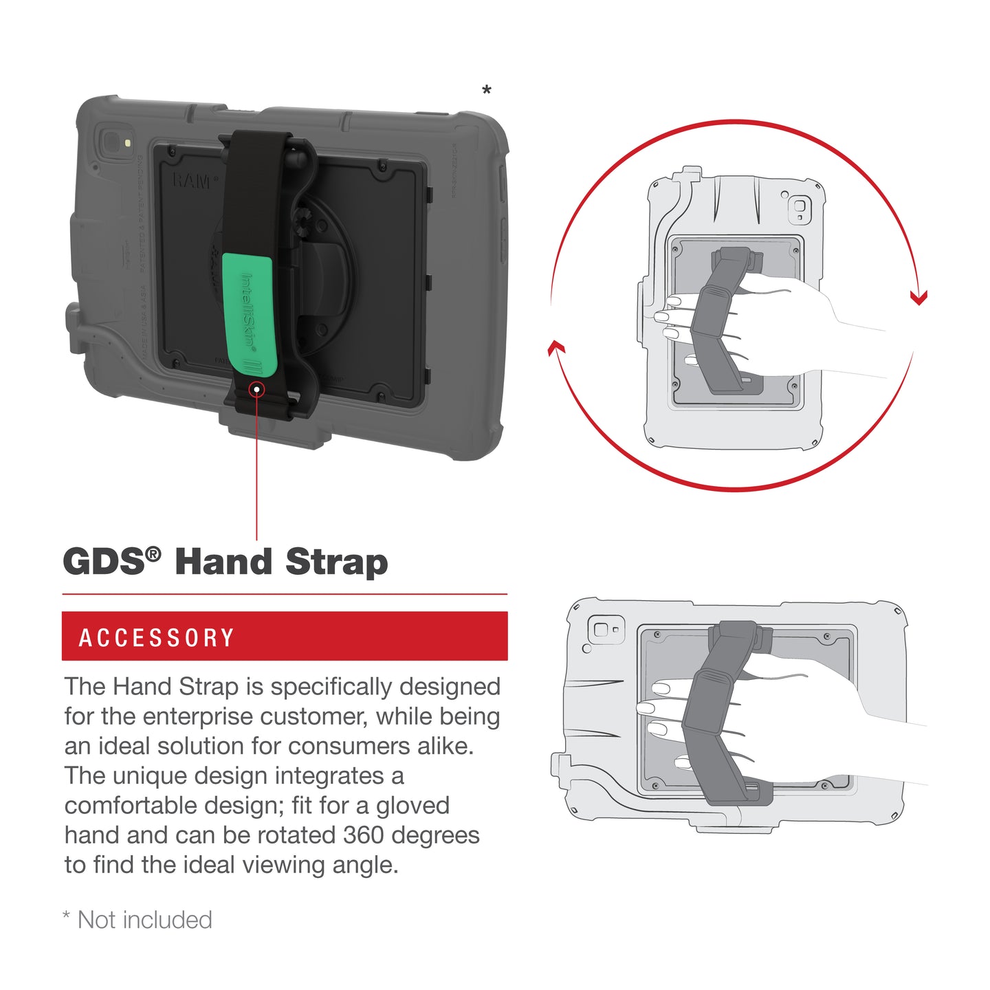 GDS® Hand Strap Accessory for Zebra ET401 & ET4x 10” Enterprise Tablet (RAM-GDS-HS2-ZE21U)