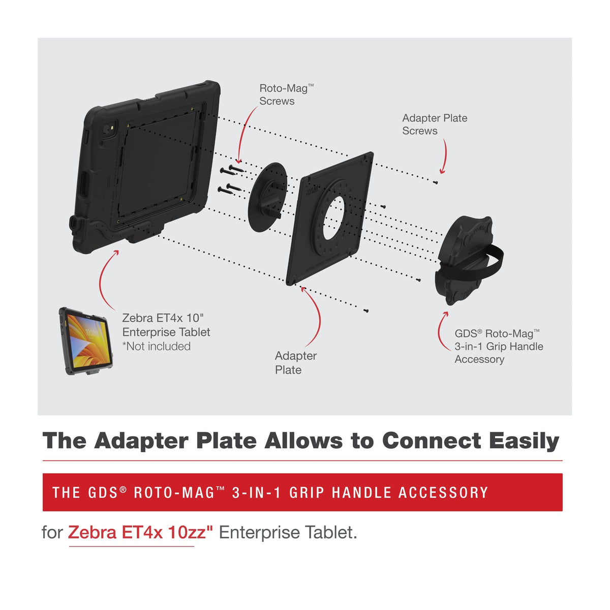 GDS® Roto-Mag™ 3-in-1 Grip Handle Accessory for Zebra ET4x 10” Tablet (RAM-GDS-ROTO2-ZE21U)