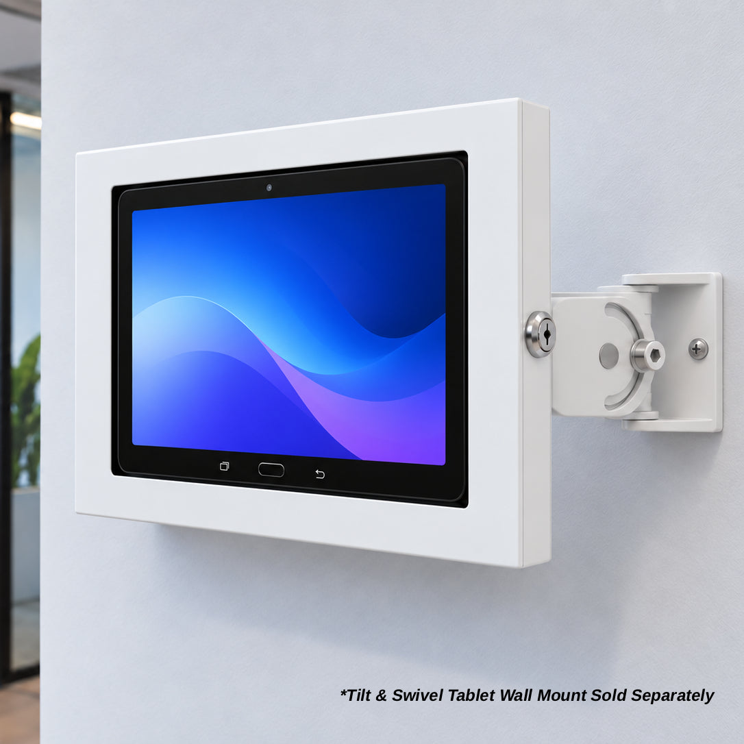 Strike Universal Anti-Theft Tablet Enclosure (White) with Tilt and Swivel Wall Mount