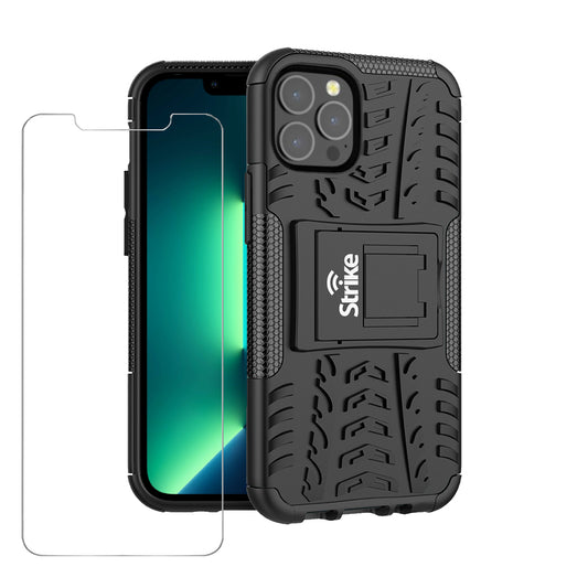 Strike Rugged Case with Tempered Glass Screen Protector for Apple iPhone 13 Pro