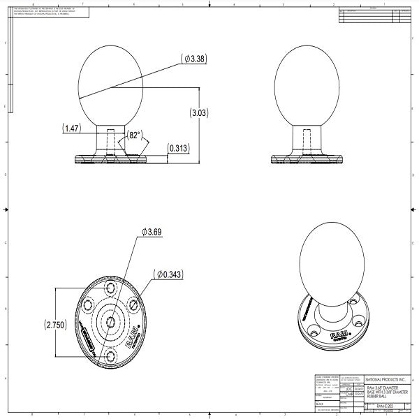 RAM® Large Round Plate with Ball & Steel Reinforced Bolt (RAM-E-202U-IN1)