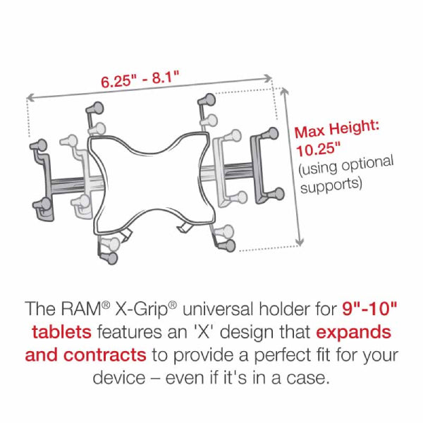 RAM® X-Grip® Holder with Ball for 9"-10" Tablets (RAM-B-202-UN9U)