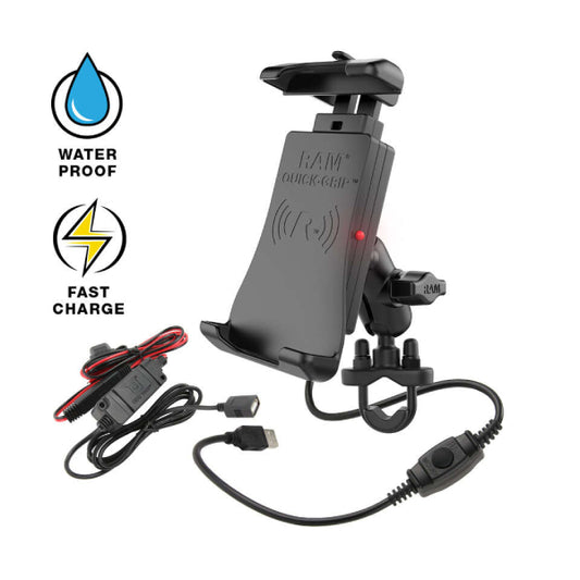 RAM® Quick-Grip™ Waterproof Wireless Charging Handlebar Mount (RAM-B-149Z-A-UN14W-V7M)