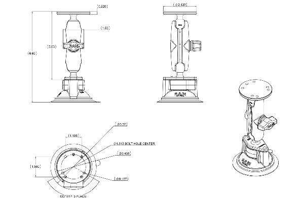 RAM Twist Lock Suction Cup with Socket Arm & Adapter (RAM-B-166-202U)